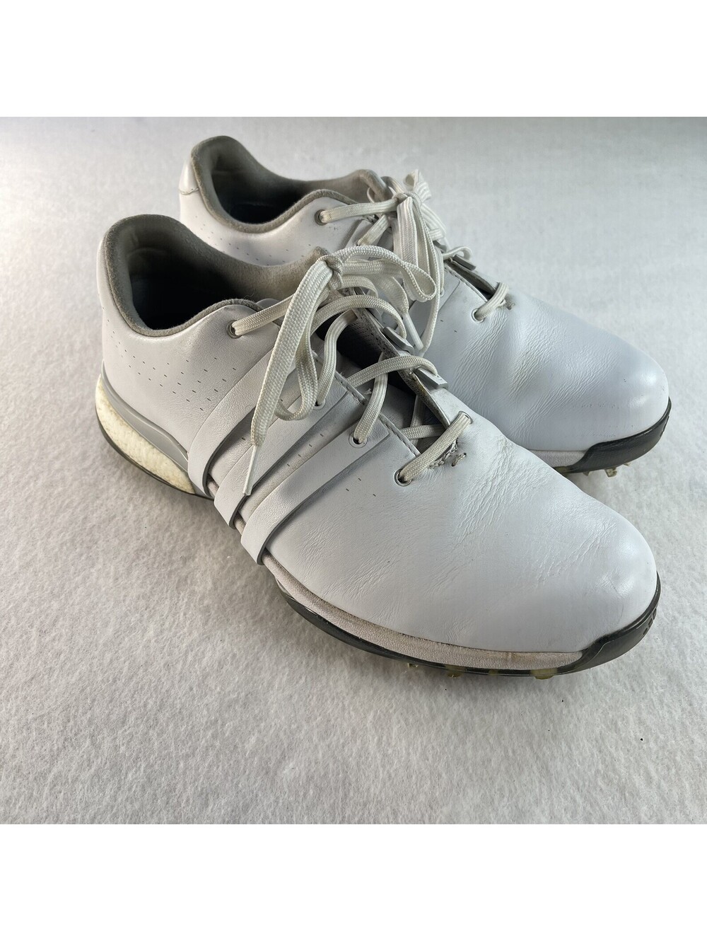 Adidas Tour360 Golf Shoes Men's Cloud White Silver Metallic Size 10 spikes